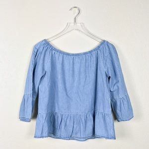 |•Cupcakes and Cashmere•| Chambray Ruffle Blouse